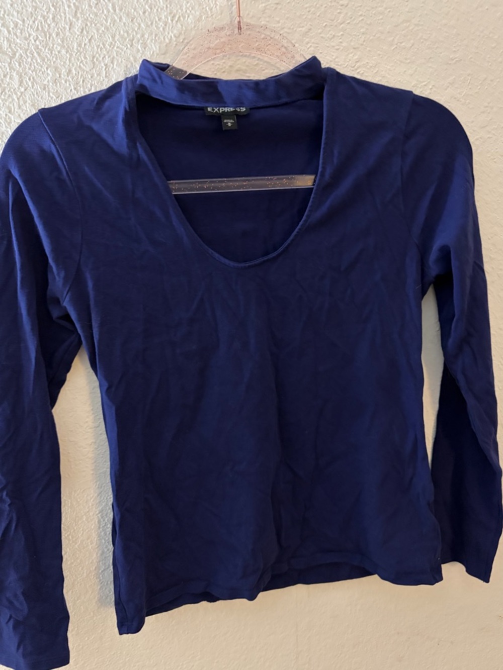 Express Women's Navy Scoop Neck Long Sleeve Top